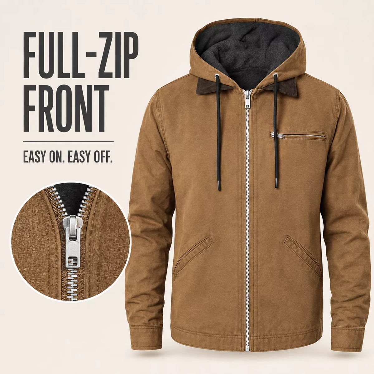 Men's Plush-Lined Hooded Work Jacket