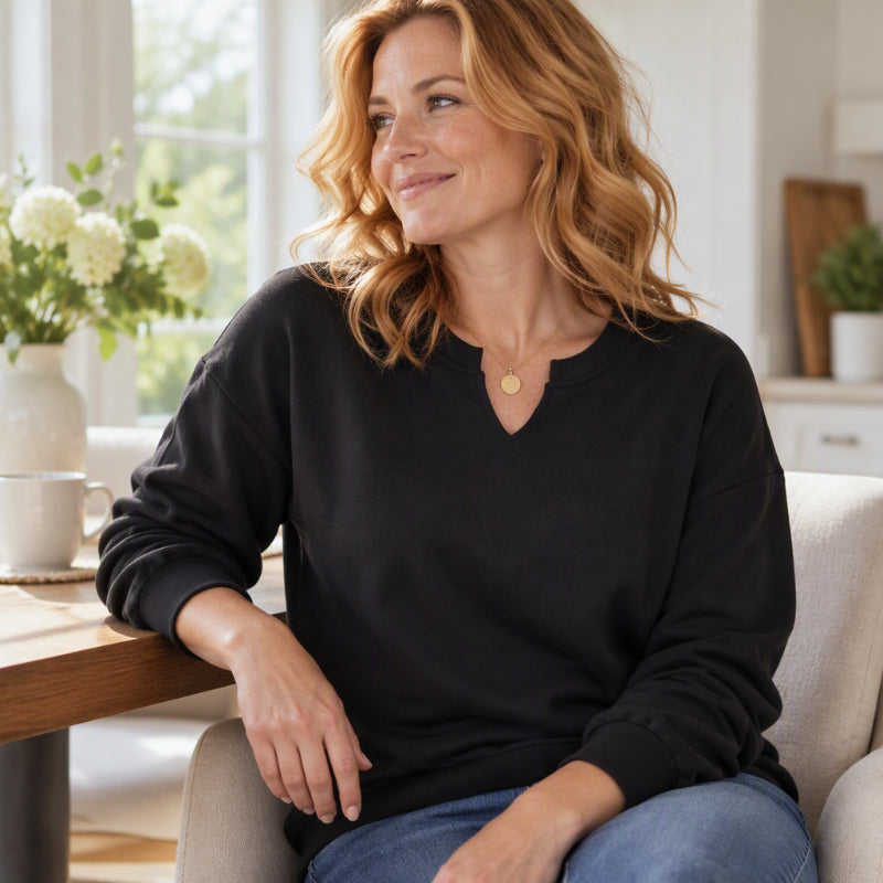 Casual Women's Sweater with Split V-Neck