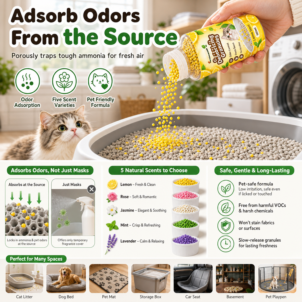 Cat Litter Deodorizing Granules – Easy Sprinkle-On Odor Control in Five Fresh Scents