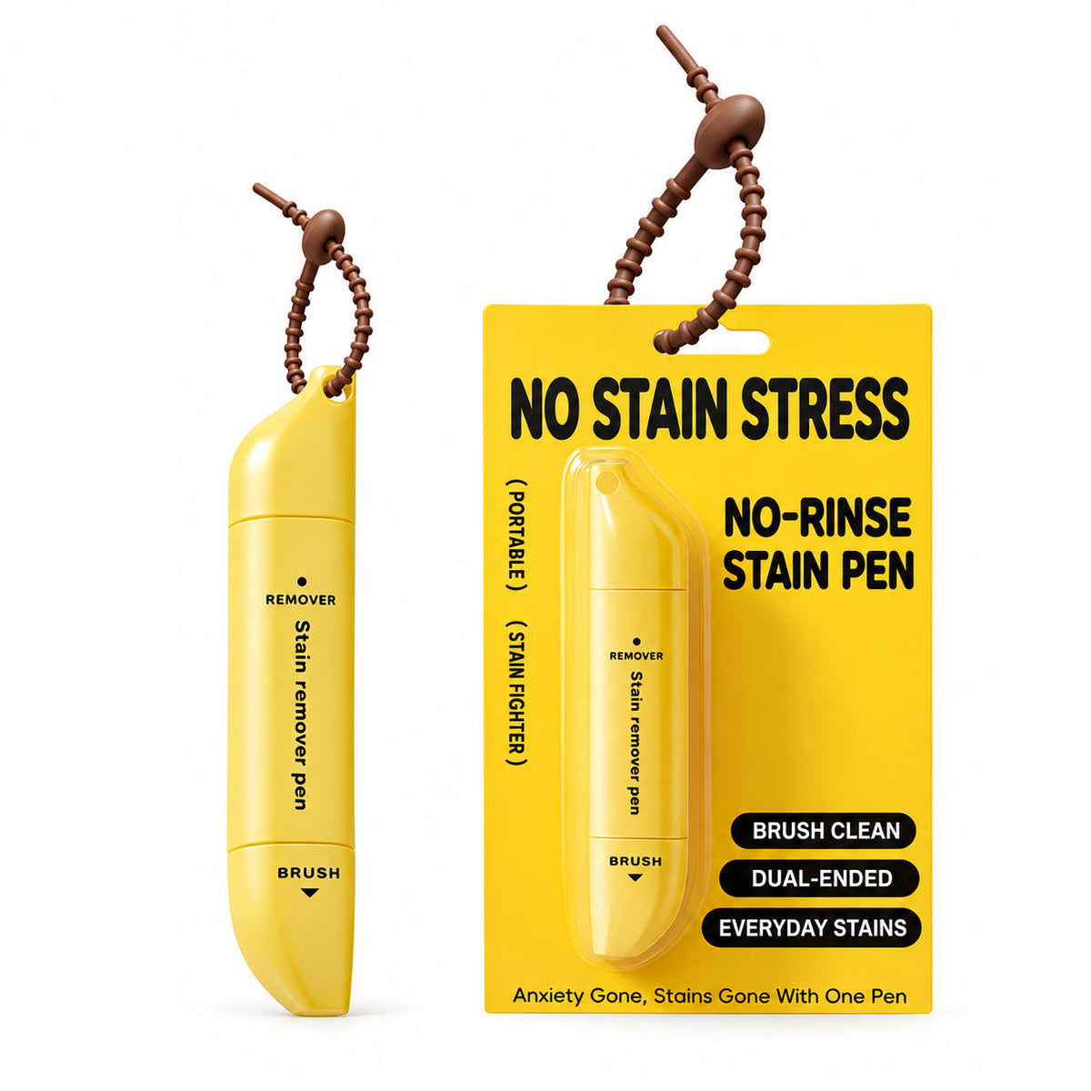 Portable Dual-Head Stain Remover Pen – Roller Ball & Brush, Water-Free, for Makeup/Grease/Coffee/Wine, 15 ml, Yellow or Green