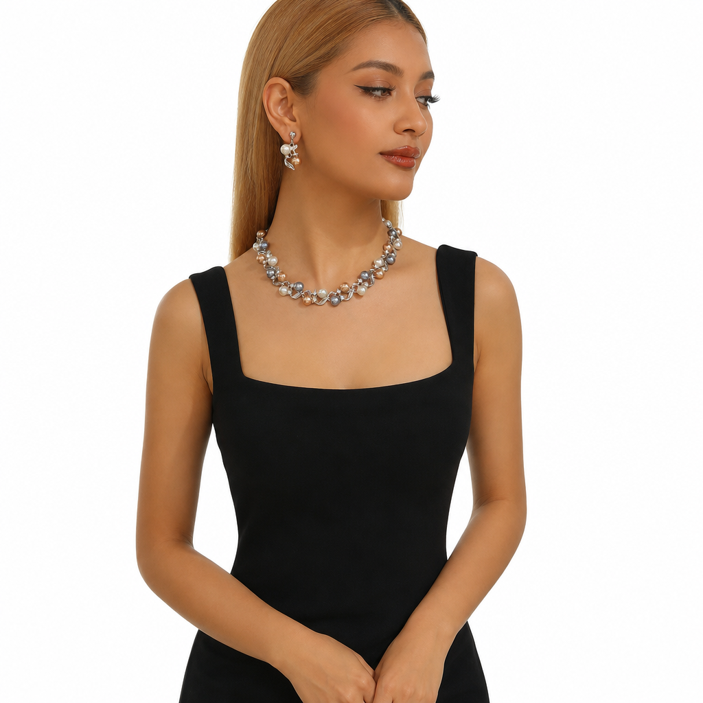 Vintage Floral Jewelry Set – Pearl Crystal Accent, Elegant, Long-Lasting Shine