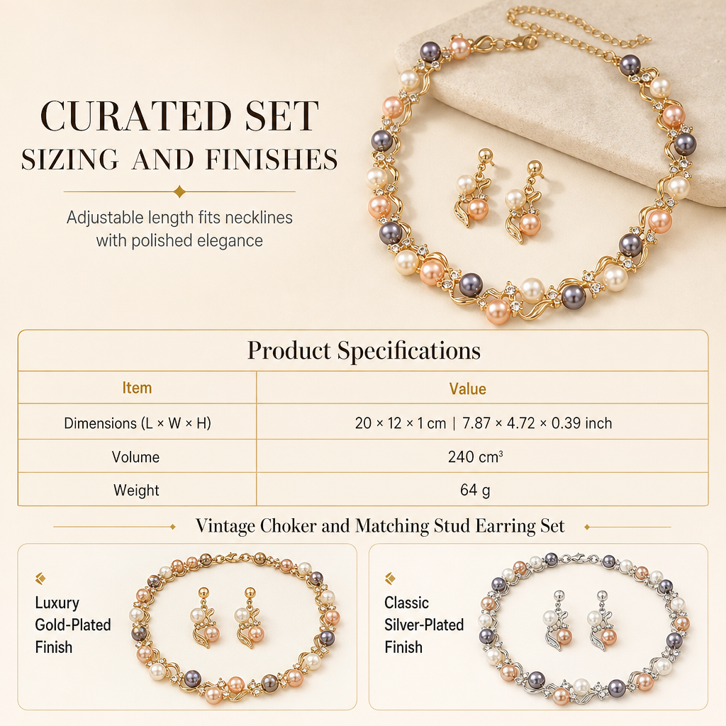 Vintage Floral Jewelry Set – Pearl Crystal Accent, Elegant, Long-Lasting Shine