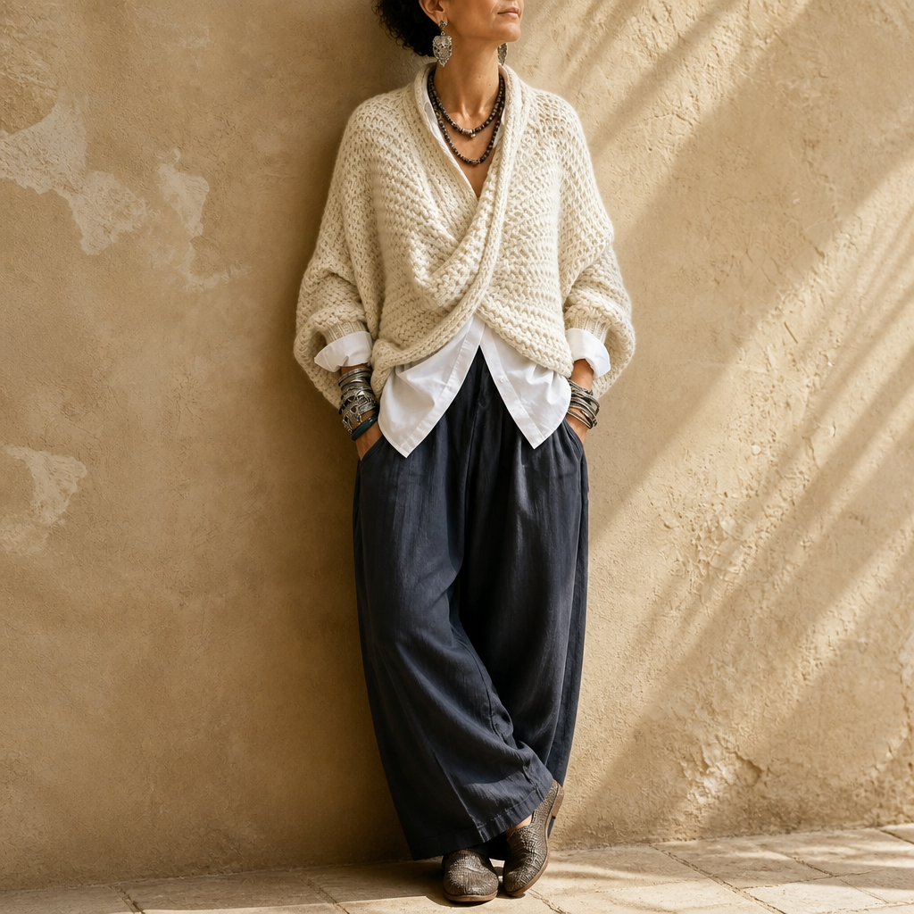 Chunky Knit Crossover V-Neck Sweater