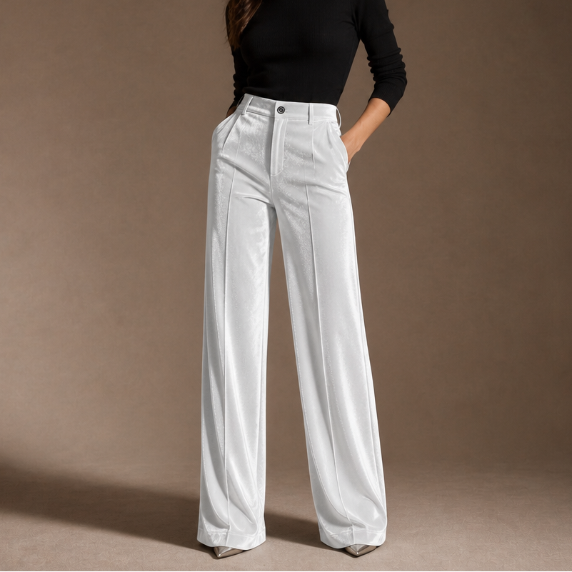 Velvet High-Waisted Wide-Leg Trousers