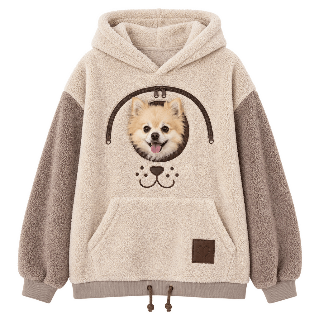 Oversized Sherpa Hoodie with Pet Carrier Pocket
