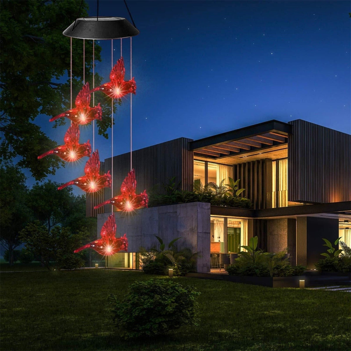 Solar Cardinal Wind Chime with Color Changing LED Lights, 29 Inch