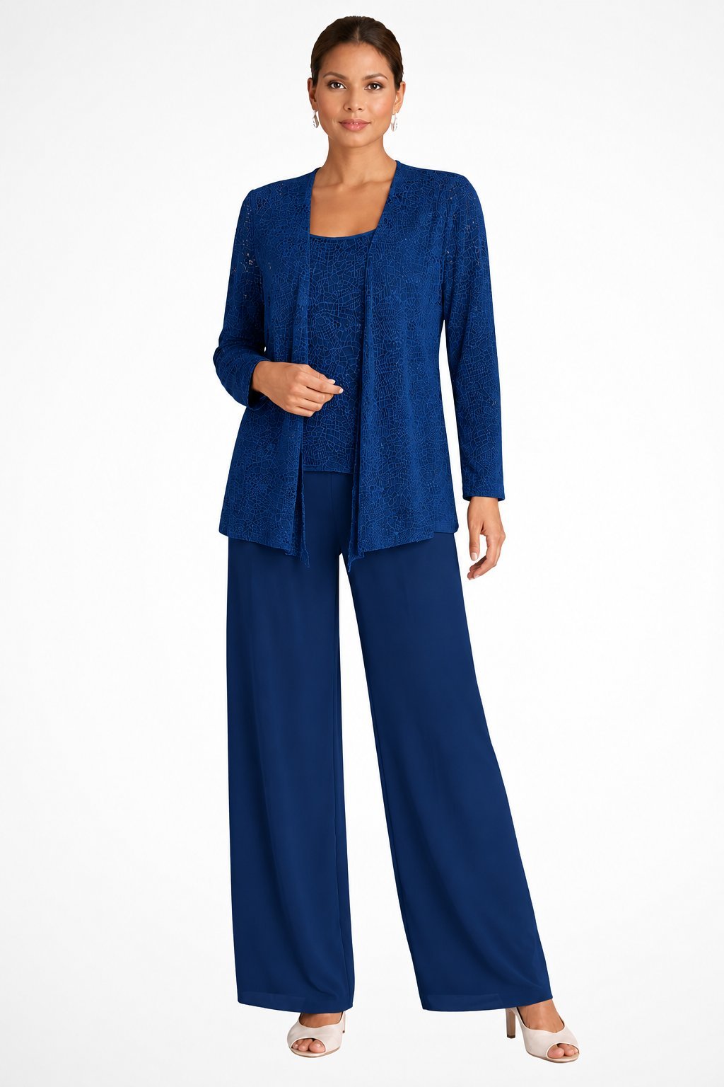 Women's Sequined Three-Piece Wide Leg Pants Suit Long Sleeve